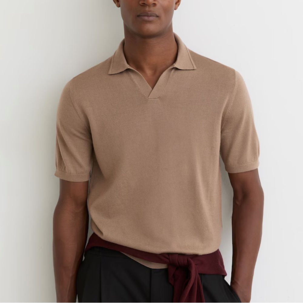 Reiss Merino Wool Open-Collar Polo Shirt